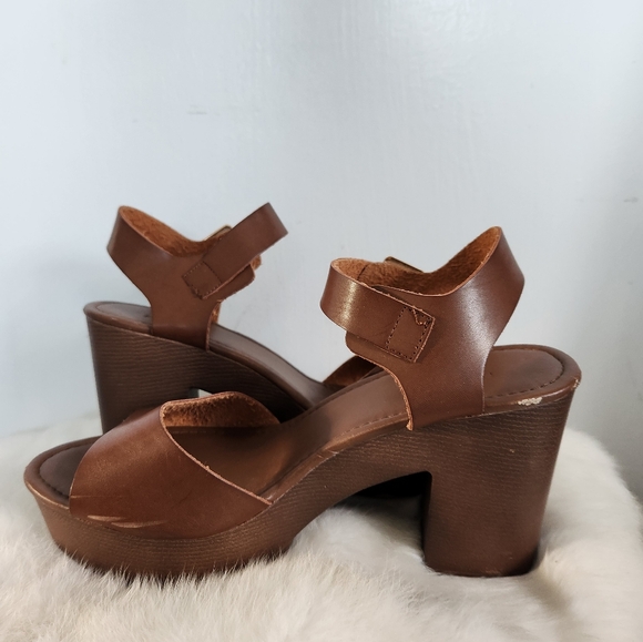 Forever 21 Brown Wood & Leather Style Block Heel Sandals Y2K-Inspired Sz 8 - Picture 5 of 16